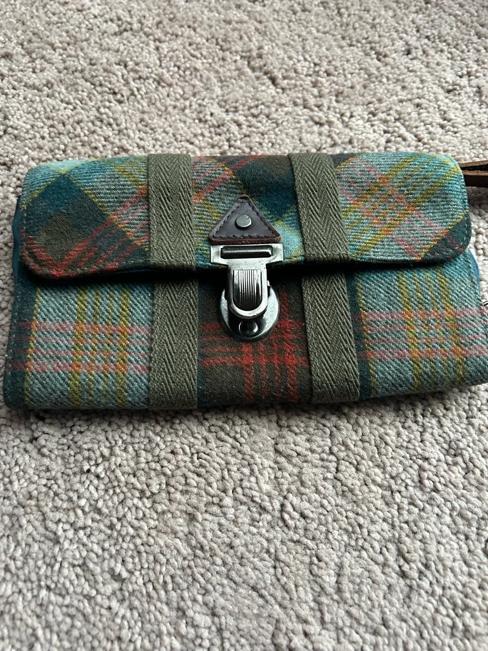 Wool Plaid Wristlet Clutch in Green and Red